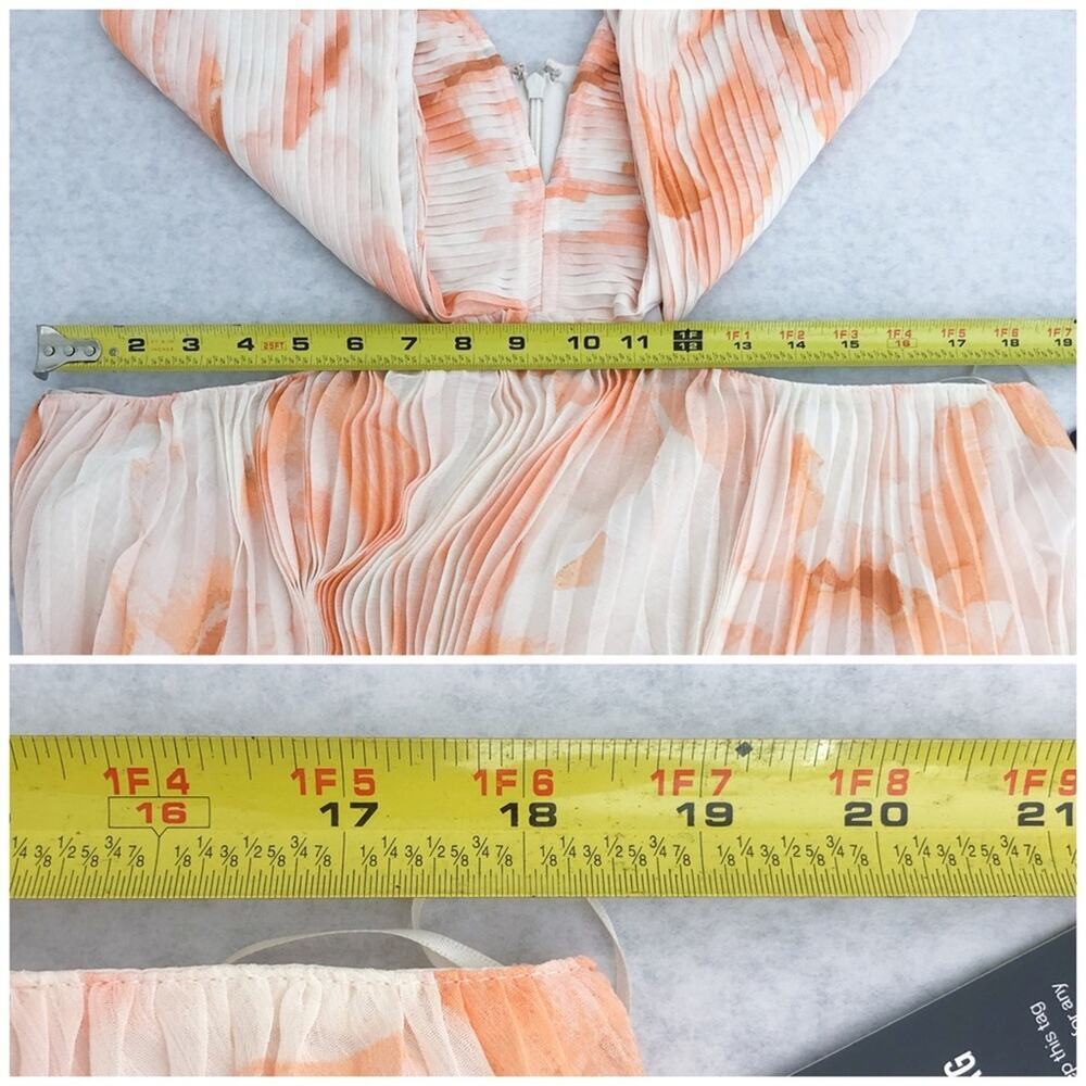 Express Midi Dress Floral Pleated Pastel Flowy Side Cut Out Size XL White Orange - Picture 14 of 15